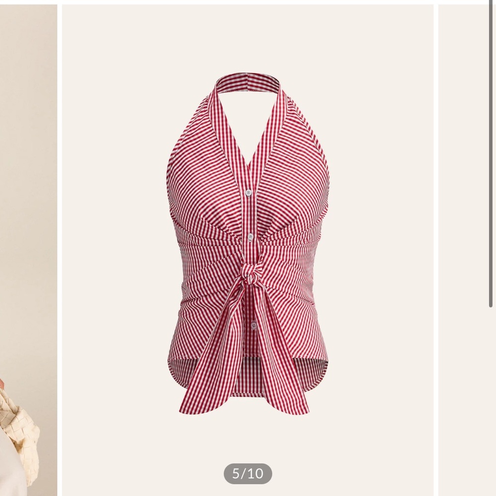 COMMENSE Red Striped Halter Tie Top